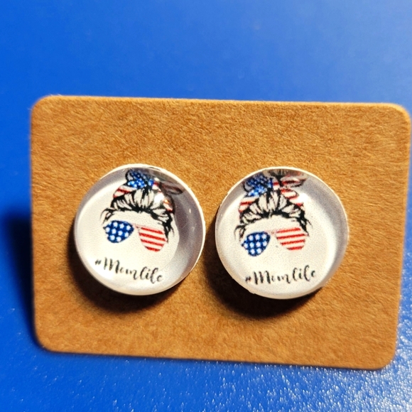 3 pair Mom Life Messy Bun Sunglasses Glass Stud Earrings - Picture 1 of 1